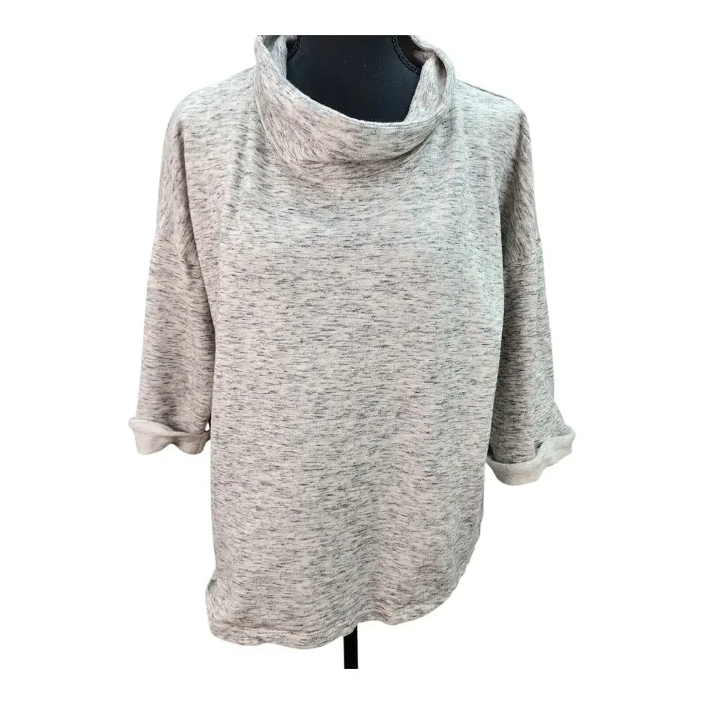 Pure Jill Sweatshirt MEDIUM Light Gray Cowl Neck Cotton Soft Touch Pockets - Picture 2 of 15